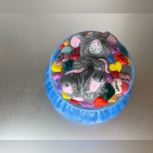 Vintage Dona’s Molds Inc Mouse Candy Hearts Lidded Bowl Dish Blue Trinket Dish - Picture 4 of 8